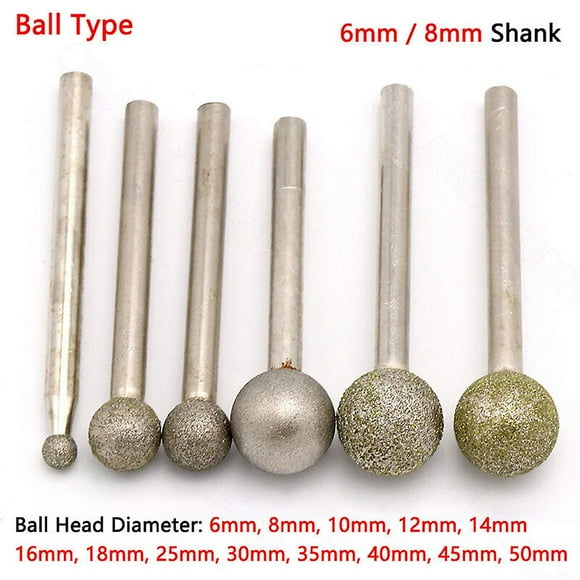 6mm-50mm Ball Diamond Grinding Head Burr Bits Shank 6/8mm For Dremel Rotary Tool