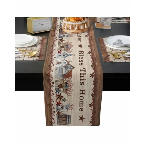 Farmhouse Table Runners 13X70Inch , Rural Country Star For Kitchen Dining