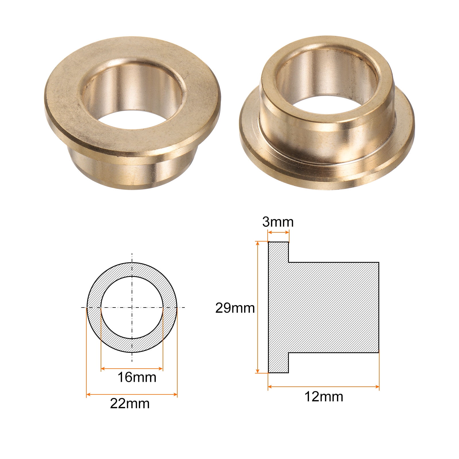 Flange Sleeve Bearings 8mm Bore 12mm OD 15mm Length 16mm