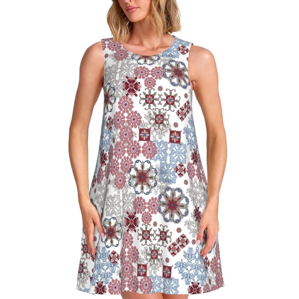 Disketp Abstract Floral para Vestido sin Mangas para Mujeres, Vestidos de Verano para Mujeres, Casual y Holgado para la Playa