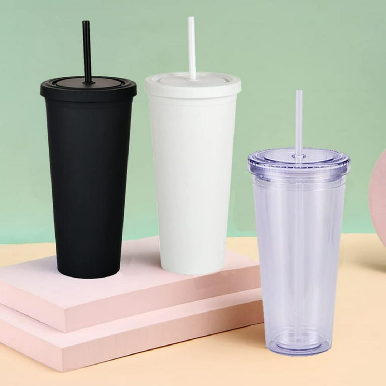Tumblers with Lids and Straws.24 oz Clear Pastel Colored Plastic