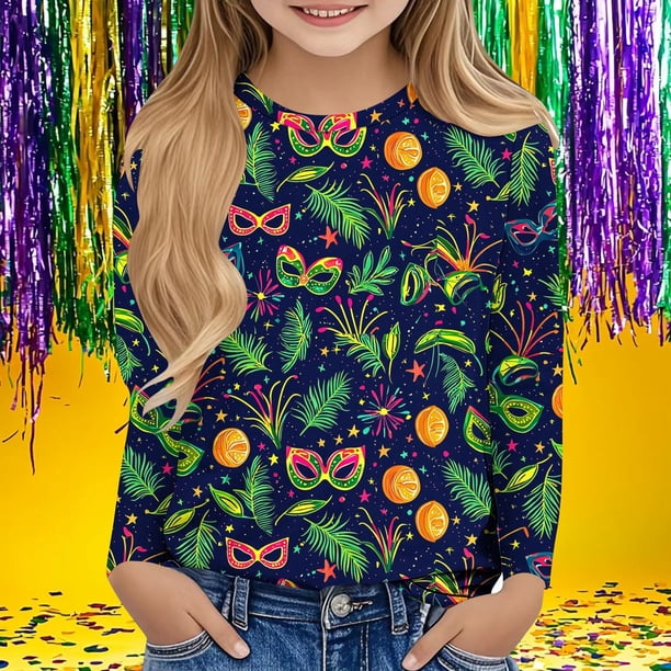Blusas y camisas de manga larga con cuello redondo Camisas con estampados de manga larga Cuello redondo lindo Blusas casuales elegantes Ropa Camisas de cuello redondo Niña Top de poliéster