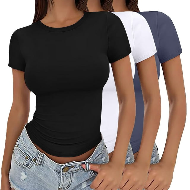 T-Shirt à Manches Courtes pour Femmes Soldes de Liquidation T-Shirts Mélangeurs pour Femmes T-Shirt Court pour Filles Chandail d'Été pour Femmes Col Rond Fin Mode Manches Courtes