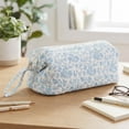 thumbnail image 2 of Quilted Large Capacity Travel Portable Carrying Case Casual Hair Tools Travel Bag for Women Girls Work Shopping Vacation Daily (Blue flower), 2 of 10