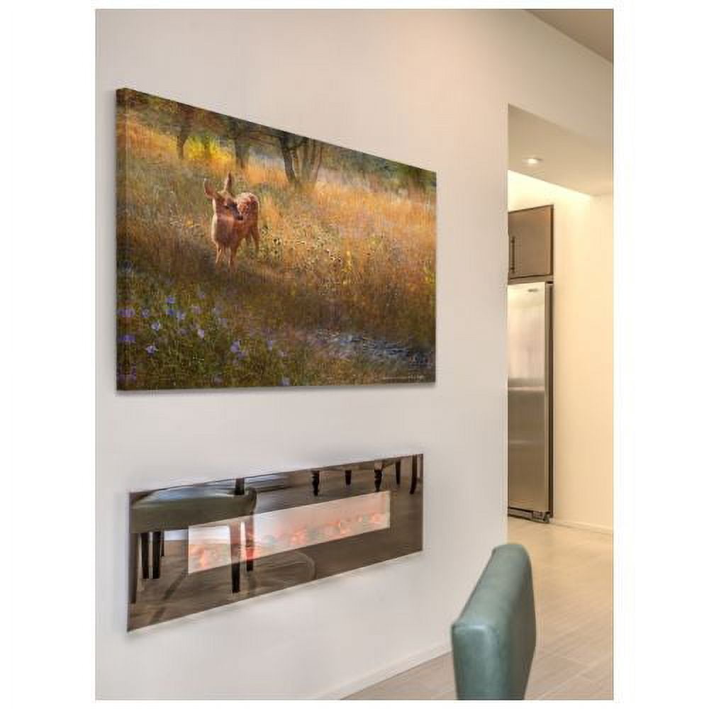 "Flowered Meadow Fawn" Painting Print on Wrapped Canvas
