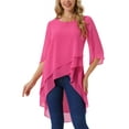 thumbnail image 1 of INSPIRAR CHIC Blusa de Chiffon Asimétrica de Cuello Redondo con Mangas de Volante de 3/4 y Corte Alto-Bajo Color Rosa Fucsia Talla L, 1 of 6