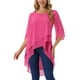 thumbnail image 1 of INSPIRAR CHIC Blusa de Chiffon Asimétrica de Cuello Redondo con Mangas de Volante de 3/4 y Corte Alto-Bajo Color Rosa Fucsia Talla L, 1 of 6