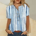 thumbnail image 2 of USSUMA Womens Summer Tops Trendy V Neck Comfy Cute Henley T Shirts for Women Short Sleeve Blouses Tops Dressy Striped Tunic Plus Size Shirts for Women, 2 of 5
