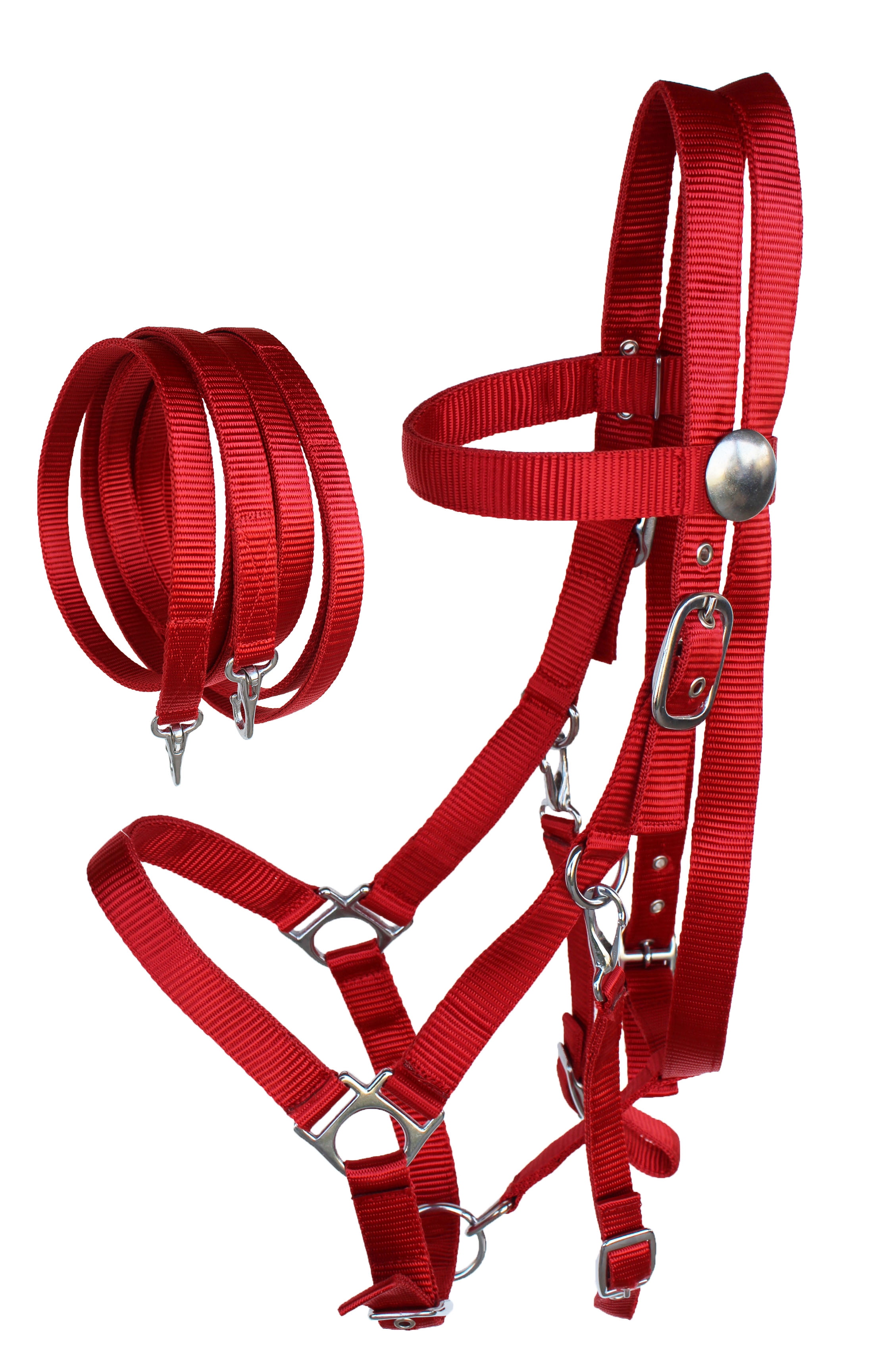 English Western Cob Nylon Halter Bridle Combo w/ Reins Red 60111RDC