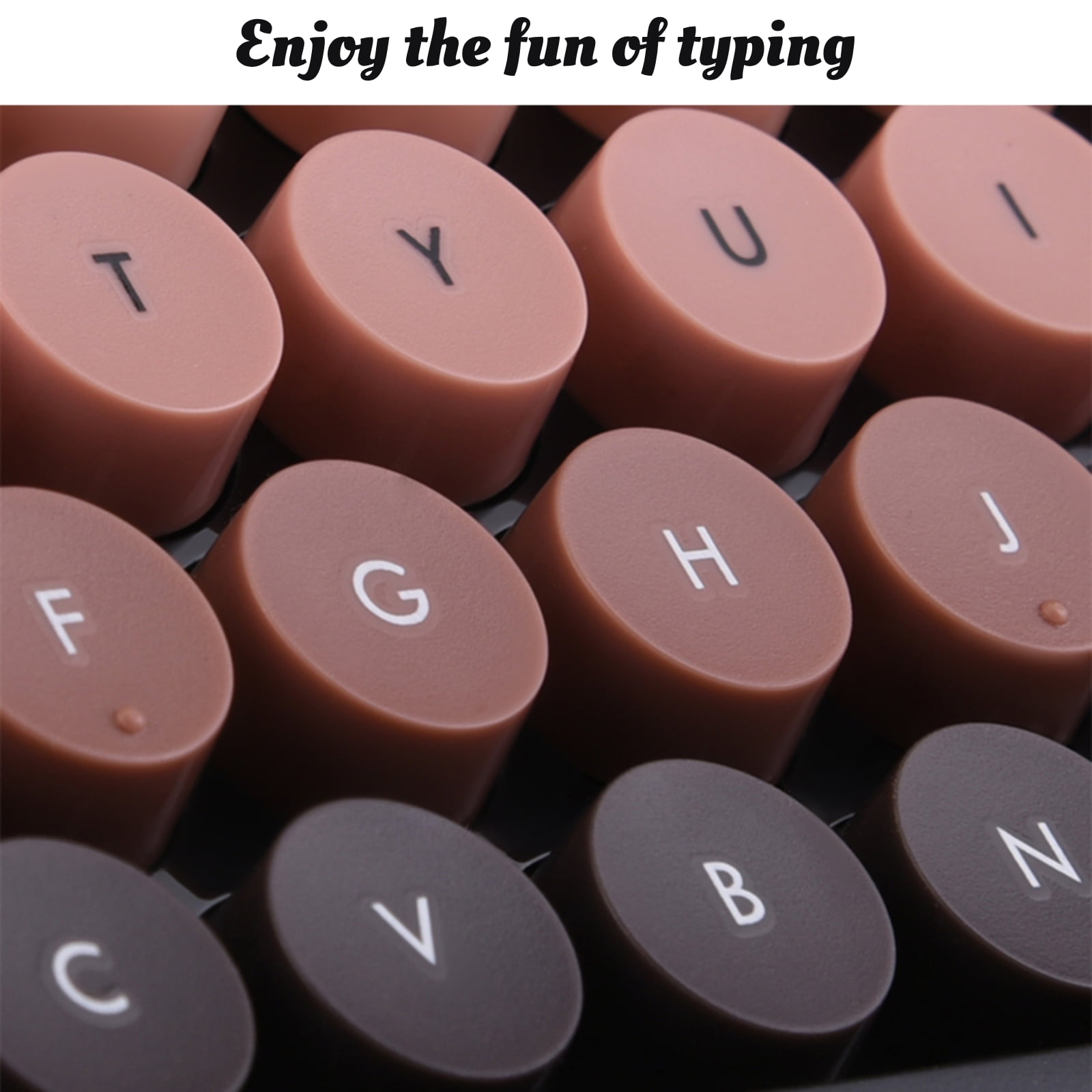 ITIGOITIE Retro Bluetooth Keyboard, Cute Wireless 87 Keys, Dual-Mode, Gradient Color, Round Keycaps with Magnetic Bear Figurine, Compatible with Win/Mac/Tablet