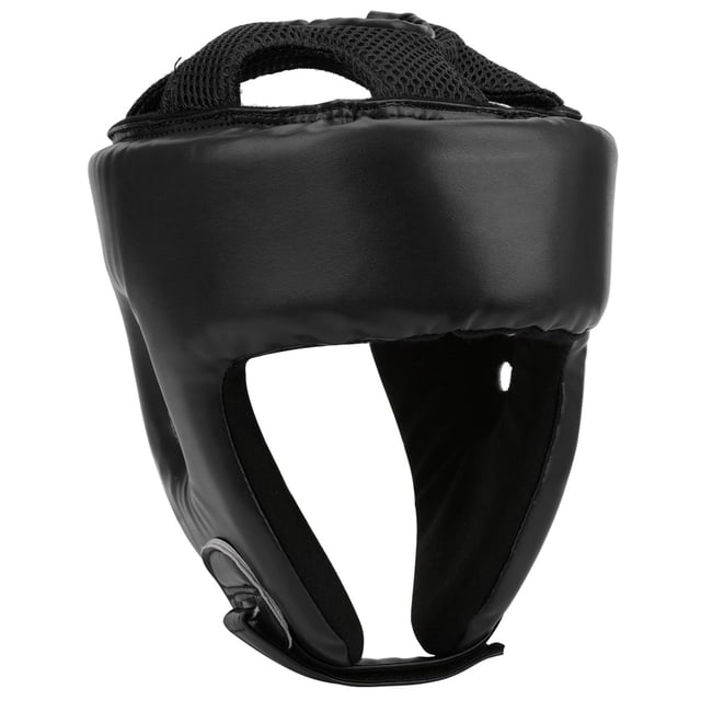 Casque de Boxe PU Cuir Réglable Tête de Protection Sanda Kickboxing Formation DefenseBlack Grande Taille