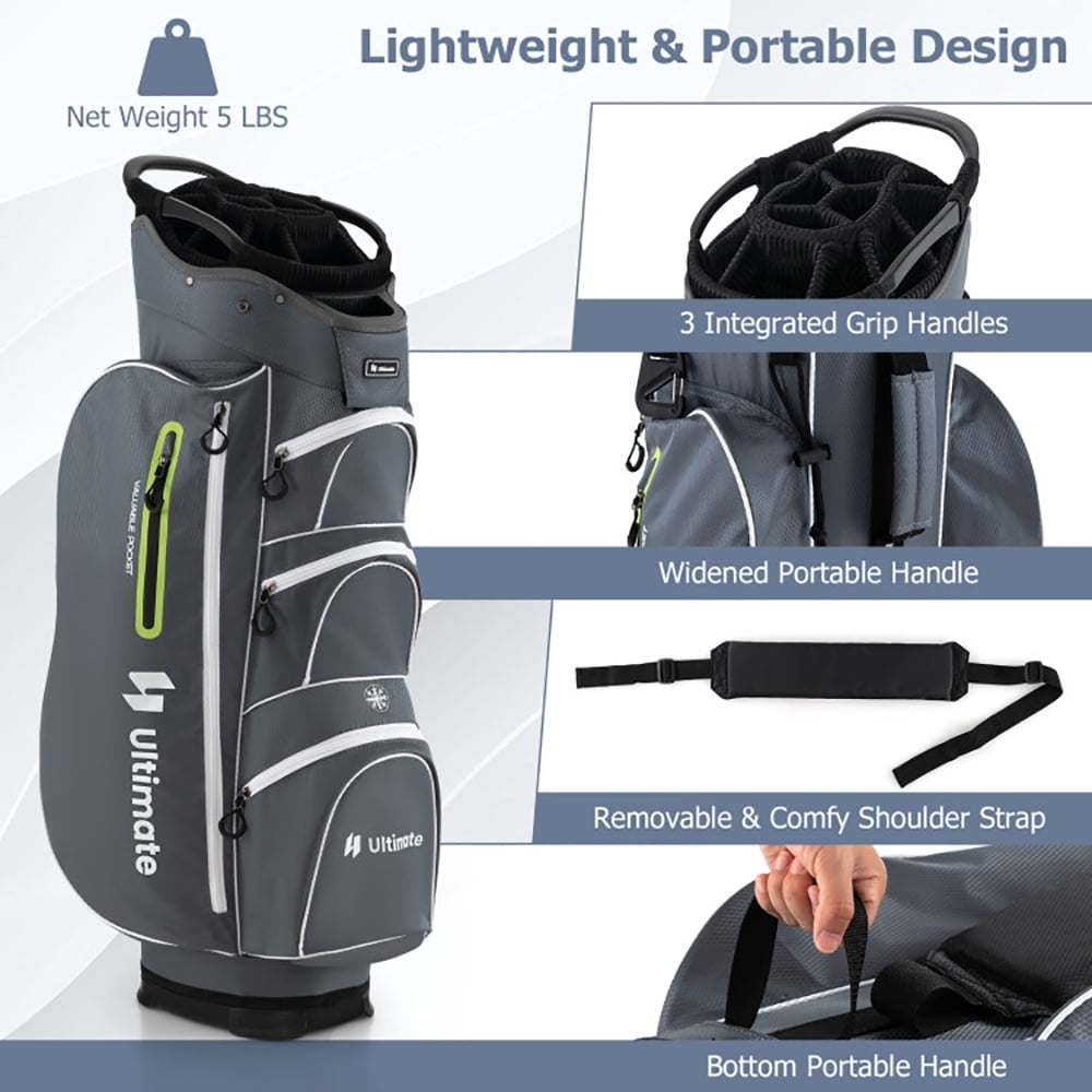 Topcobe 9.5 Inch Lightweight Golf Cart Bag with 15 Way Top Dividers, Golf Bags for Adult, Multiple Pockets, Green
