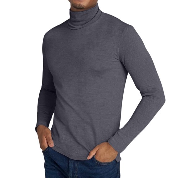 Dwelliawo Dark Gray Turtle Neck Shirt Men Turtleneck Shirt Long Sleeve Ribbed Sweater Pullover Basic Regular Fit Sweaters Fall Pullover Top Knitted Sweater XL
