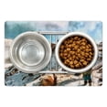 thumbnail image 1 of Mountain Pet Mat for Food and Water, Group of Trekkers Hiking Among Snows of Kilimanjaro in Winter in Painting Style, Non-Slip Rubber Mat for Dogs and Cats, 18" X 12", by Ambesonne, 1 of 2