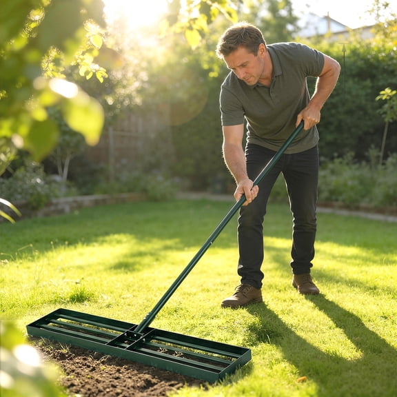Outsunny Lawn Leveling Rake, 36" x 10" Heavy Duty Yard Leveling Rake with 66.5" Handle, Lawn Leveler for Backyard, Golf Course, Garden