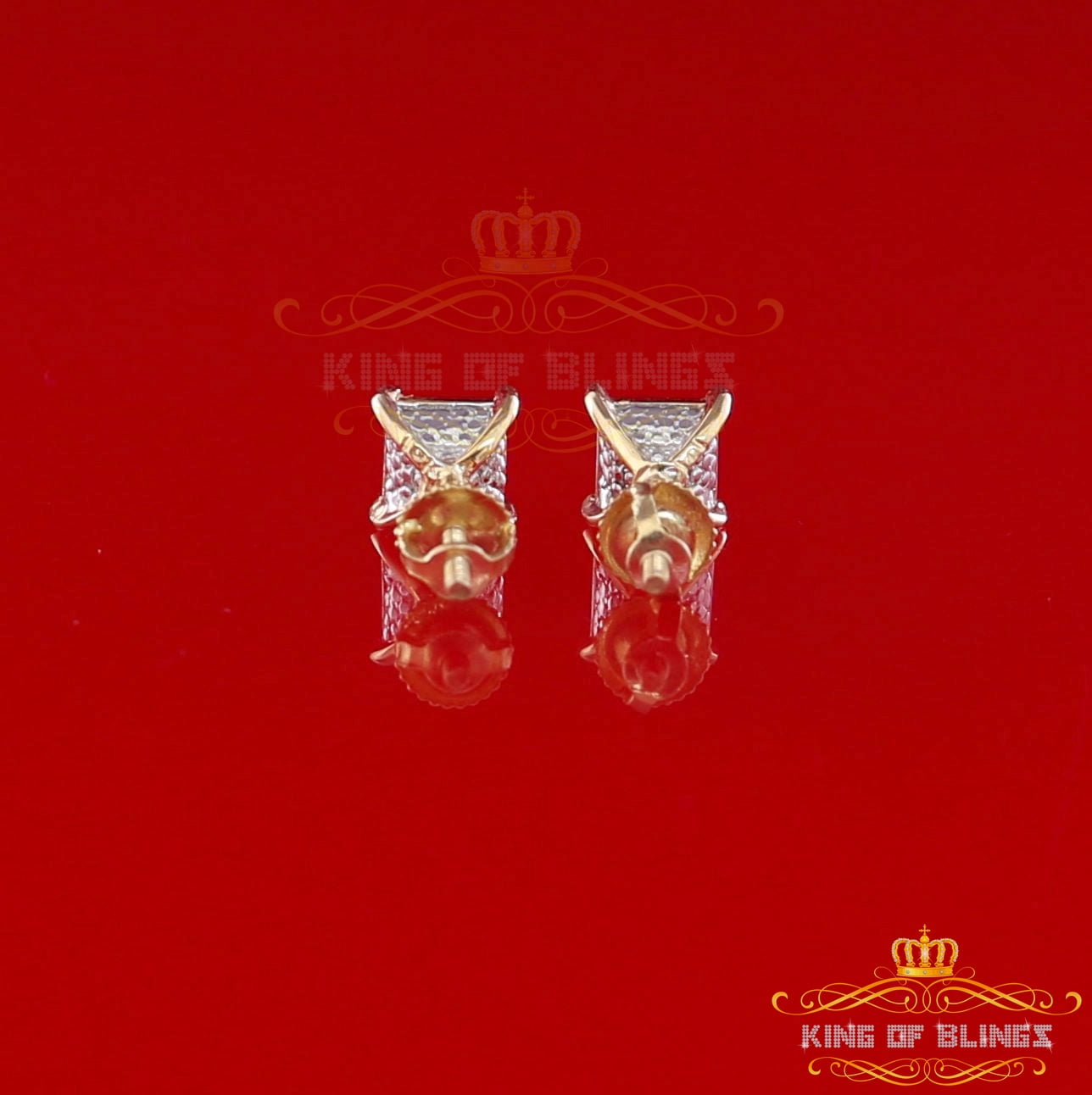 King of Bling's 10K Real Yellow Gold with 0.10CT Real Diamond Men's/Women's stud Square Earrings
