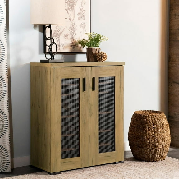 Dtwnek Mesh Door Storage Cabinet with 6 Inner Shelves, Brown