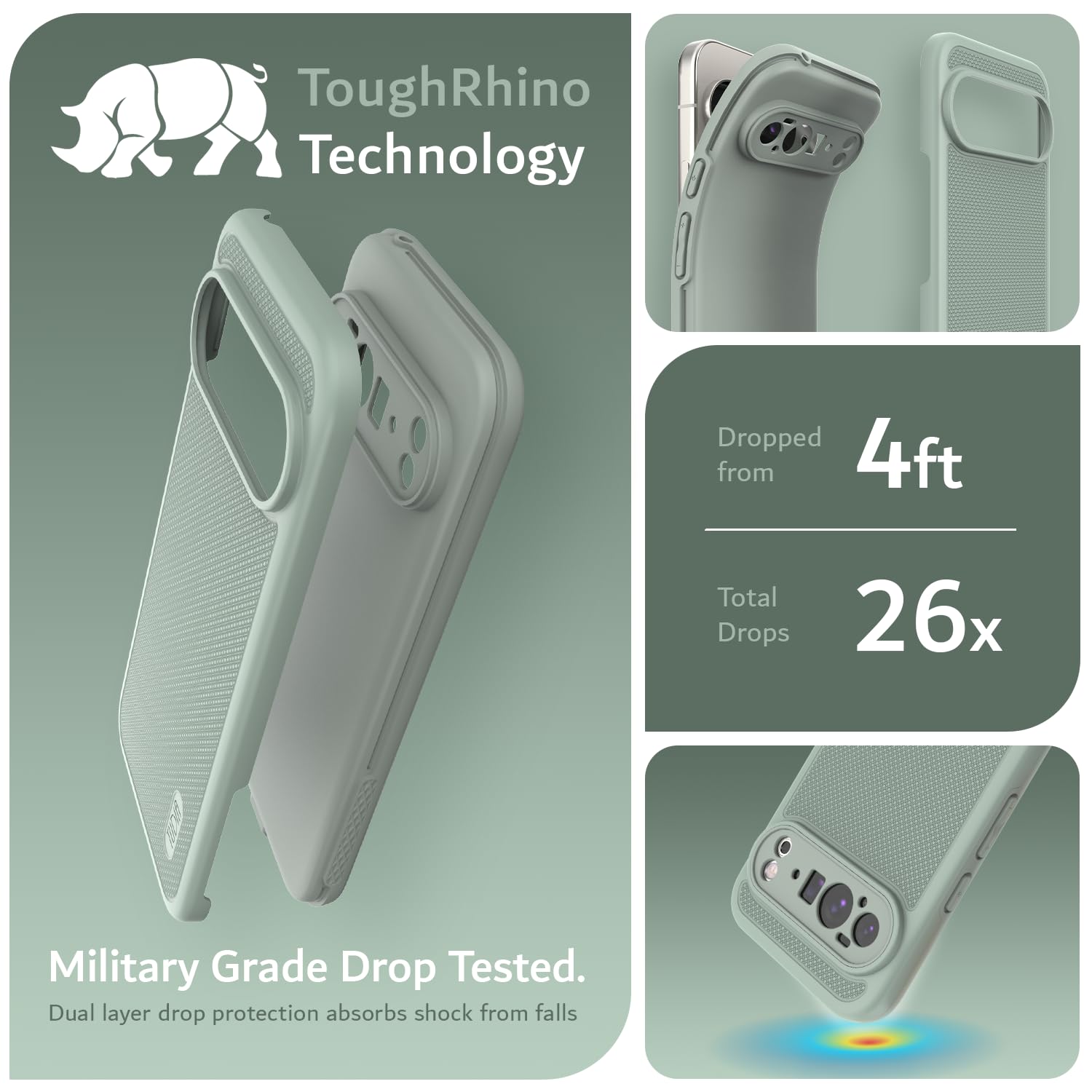 TUDIA MergeGrip Case for Google Pixel 10 Pro XL (2025), Shockproof Dual Layer Rugged Protective Phone Case, Green Lily