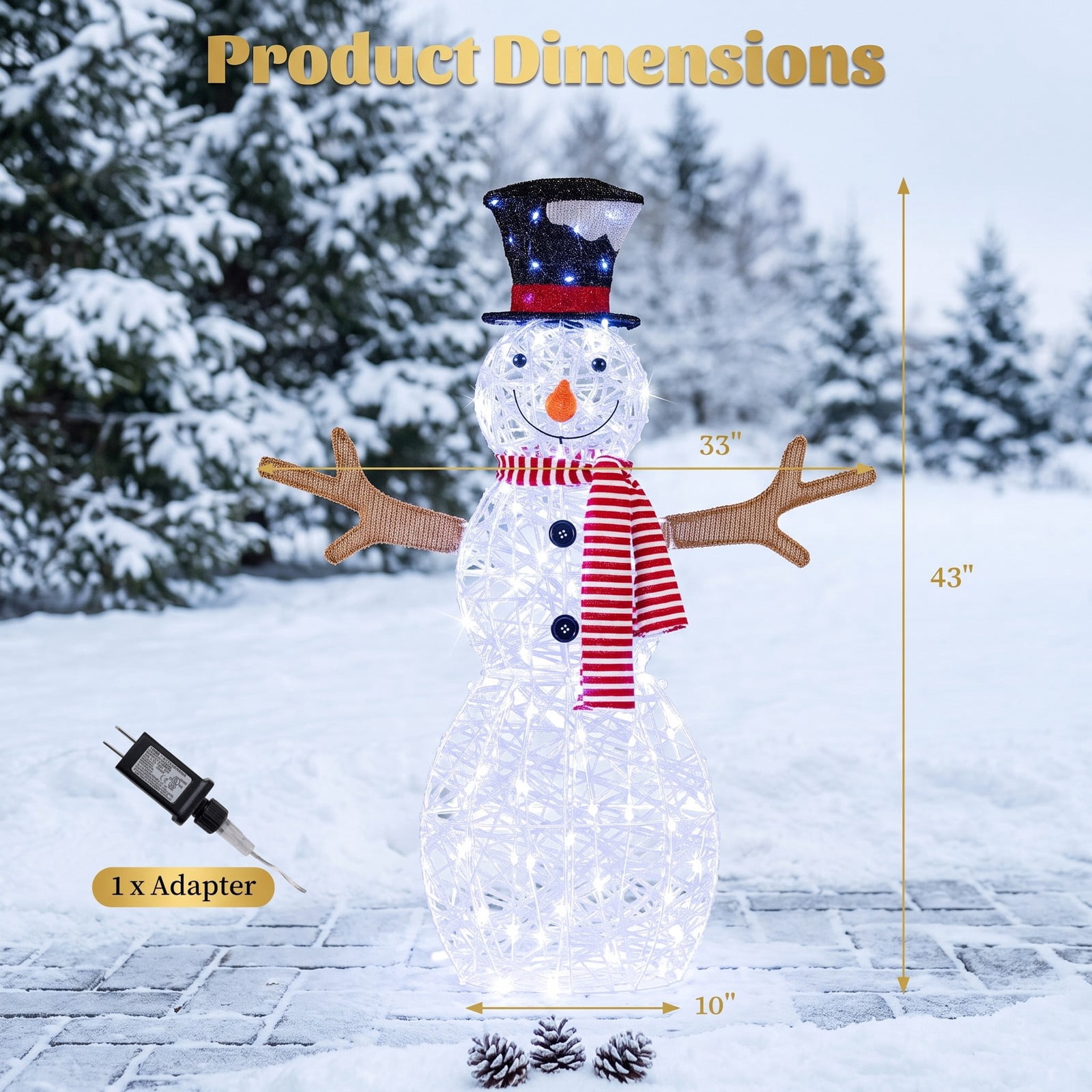 ALPULON Lighted Snowman Christmas Decoration with 80 Cold White LED Lights, Outdoor Waterproof Metal Frame Holiday Yard Decor with Ground Stakes, White