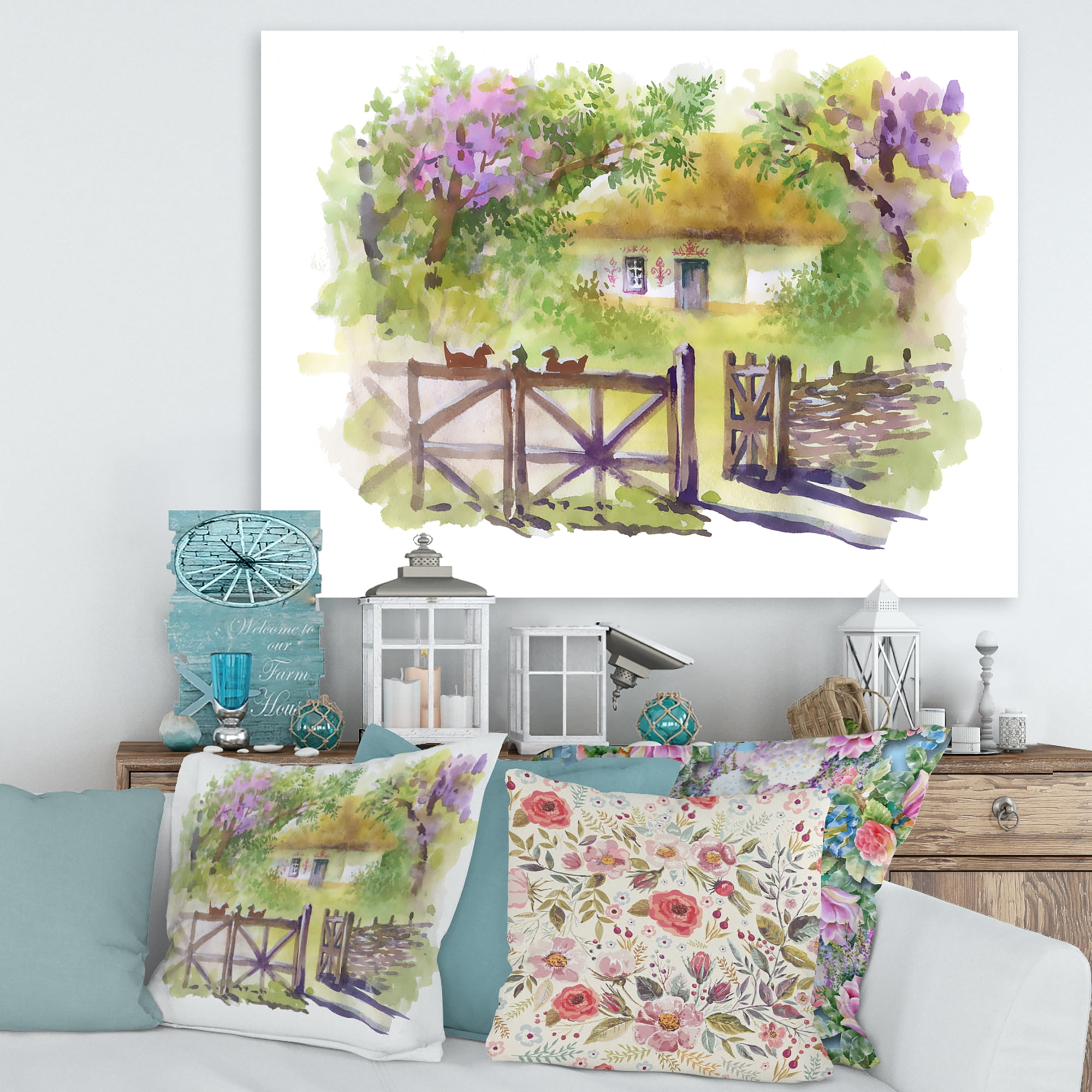 Designart ' Impression of Rustic Cottage In The Woods ' Traditional Canvas Wall Art Print