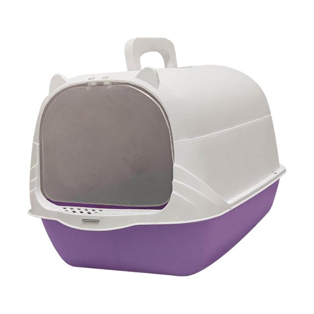 stanreset Cat Litter Box with Lid Kitty Litter Tray Portable Anti Splashing Easy Tidy Handle violet
