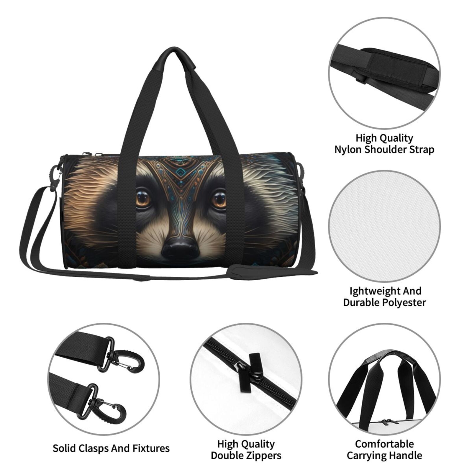 Vsdgher Tribal Style Raccoon 45L Foldable Duffel Bag, Sports Gym Bag,Overnight Bag, Portable Weekender Bag for Airplanes