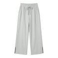 thumbnail image 6 of Gytharion Casual Wide Leg Pants for Women Solid Color Fashion High Waisted Drawstring Trousers Split Hem Pants with Pockets, 6 of 6