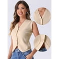 thumbnail image 2 of DARING DIVA Stylish Sleeveless V Neck Cropped Button Up Sweater Vest XS Apricot, 2 of 6