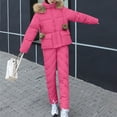 thumbnail image 4 of CQONEPT Women's Down Jumpsuit Padded Windbreaker Waterproof Snow Ski Pants Insulated Warm Winter Outdoor Puffy Pant Hot Pink XL, 4 of 5