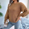 thumbnail image 5 of Women'S Solid Knit Cable Sweater Casual Long Lantern Sleeve Pullover Crew Neck Knitted Tops Khaki S, 5 of 8