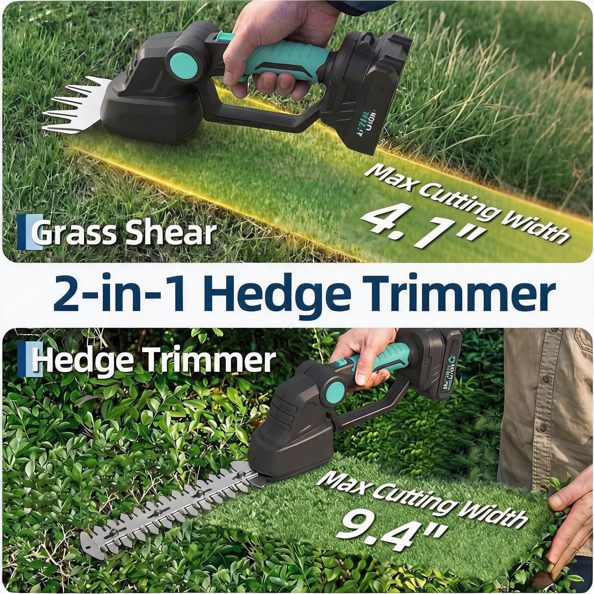 Memoryfield 2 in 1 Cordless Hedge Trimmer, with 2Pcs 20V 2.0Ah Battery and Charger, for Yards, Gardens, Lawn Care, Blue