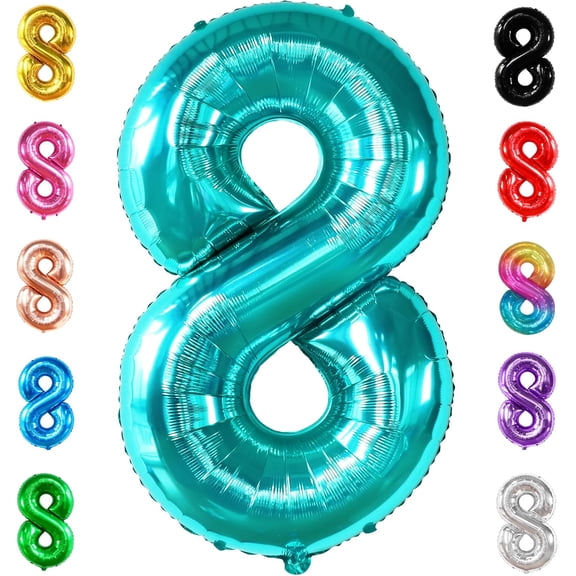 KatchOn, Giant Blue Teal Number 8 Balloons - 40 Inch || Aqua Teal Number Balloons for Happy 8th Birthday Decorations for Girls & Boys | Balloon For 8 Happy Anniversary Decorations