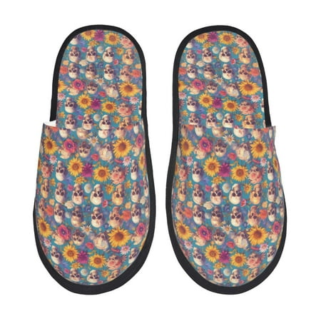 

Yiaed Skull sunflower daisy Print Unisex House Slippers Slip on Warm Shoes Indoor Outdoor with Anti-slip sole-Large