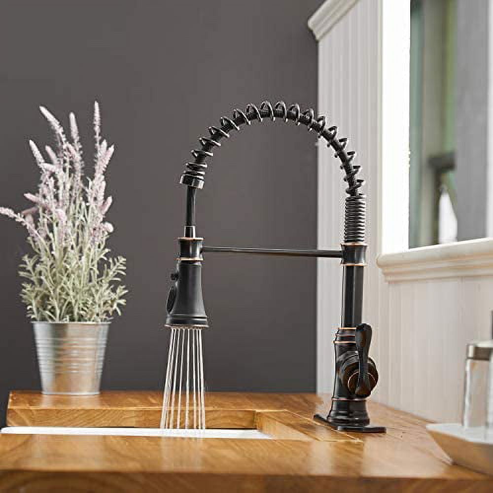 BWE Kitchen Sink Faucet with Deck Plate Oil Rubbed Bronze with Pull Down Sprayer 3 Spray Modes Single Handle Singe Lever High Arc Kitchen Faucet Lead-Free Farmhouse Commercial Bar Kitchen Faucets