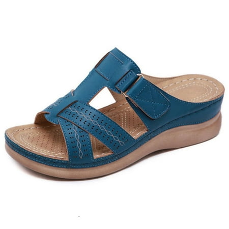 

Penkiiy Wedge Sandals for Women Hollow Out Slip On Platform Wedge Sandals Summer Casual Sandals Walking Shoes 43 Blue