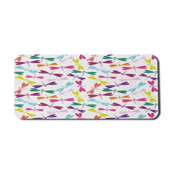 Dragonfly Computer Mouse Pad, Kids Nursery Childhood Playroom Birthday Bunch of Winged Animals Floral Pattern, Rectangle Non-Slip Rubber Mousepad X-Large, 35" x 15", Multicolor, by Ambesonne