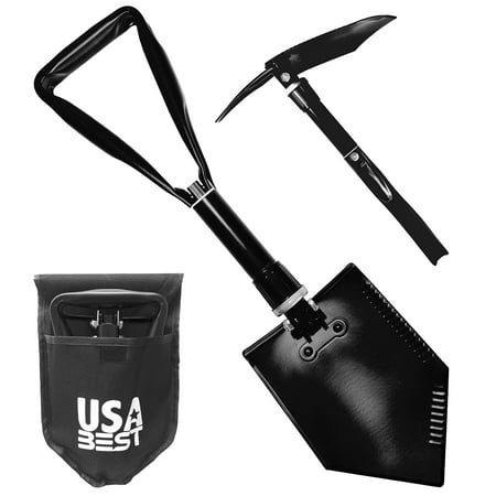 Heavy Duty Emergency Shovel - Built tough, use it as a garden shovel or snow foldable spade - 365 Day Guarantee (Black)