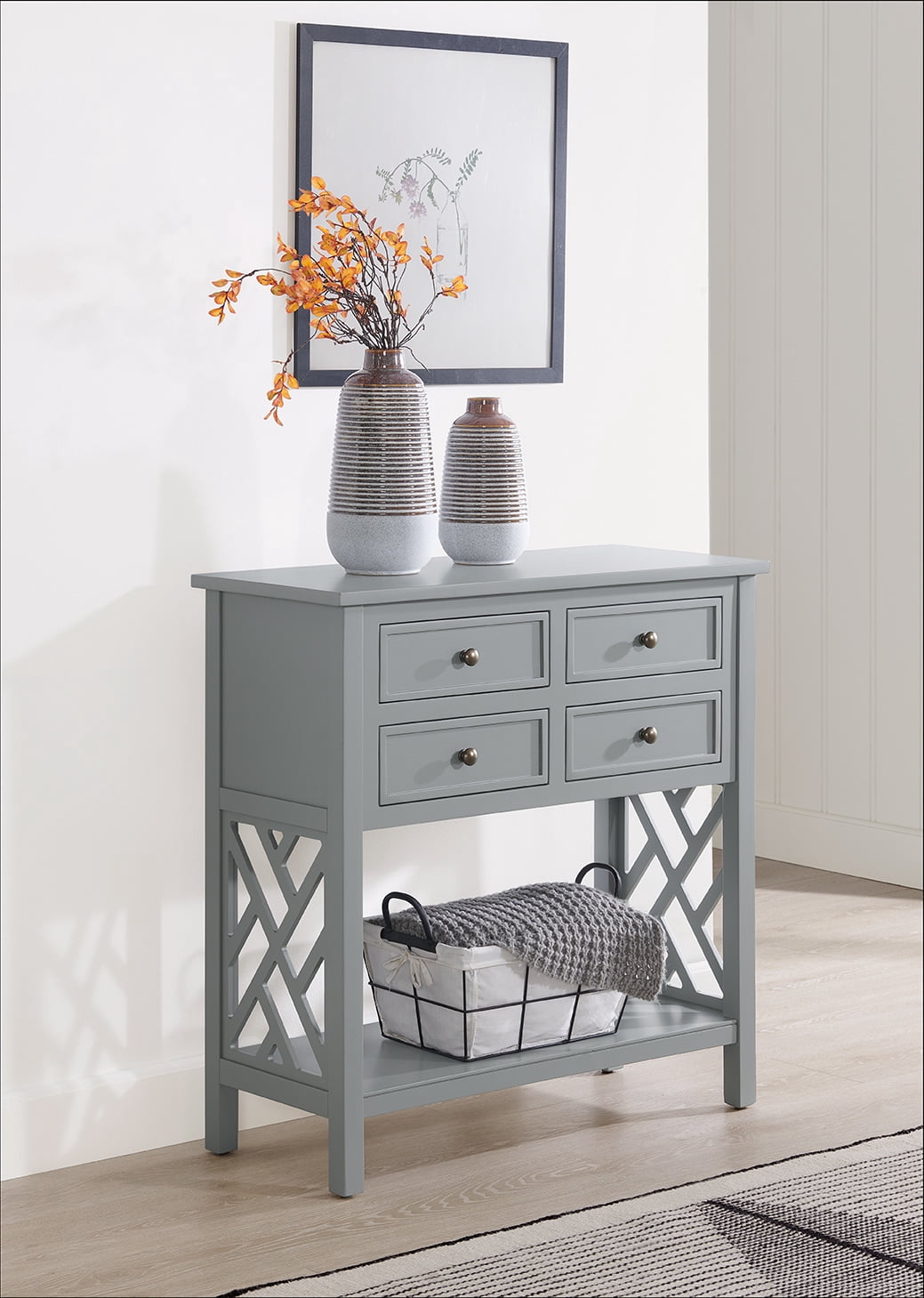 Alaterre Furniture Coventry 32 in. Wood Entryway or Console Table with Drawers and Shelf, Modern Open-Side Design, Versatile for Living Room, Entryway and Kitchen, Gray