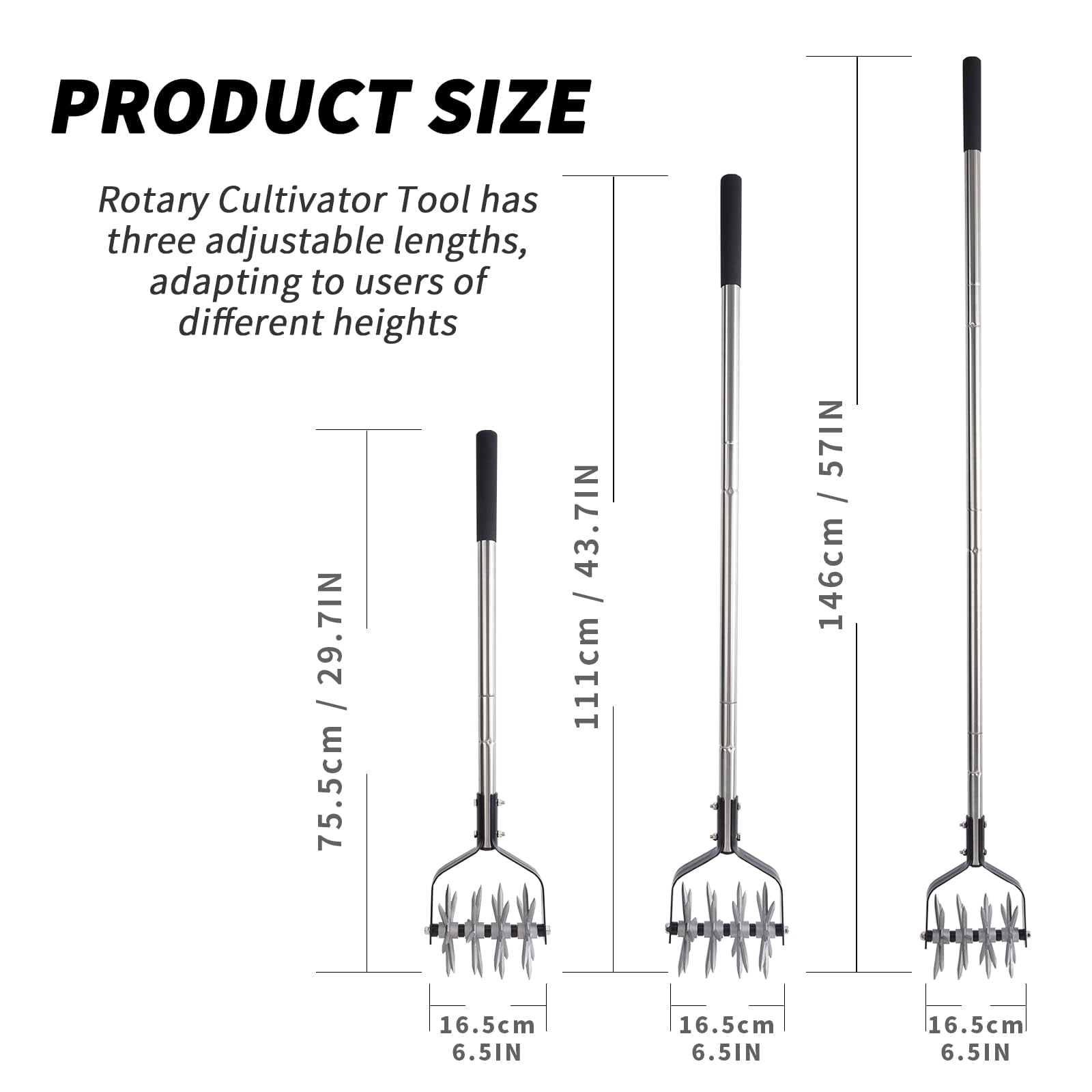 Rotary Cultivator Garden Tool  Adjustable Hand Tiller Long Handle For Aerating Planting And Mixing Soil Or Reseeding Grass