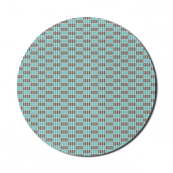 Plaid Mouse Pad for Computers, 2 Colored Pattern with Little Checks and Diagonal Lines Retro Modern, Round Non-Slip Thick Rubber Modern Mousepad, 8" Round, Dark Brown Seafoam White, by Ambesonne