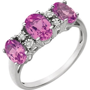 14K White 7x5mm Created Pink Sapphire & .02 CTW Diamond Ring by