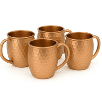 Modern Home Handmade 16oz Solid Copper Mule Mug – Barrel Shaped Mug with Copper Handle & Hammered Texture (Set of 4)