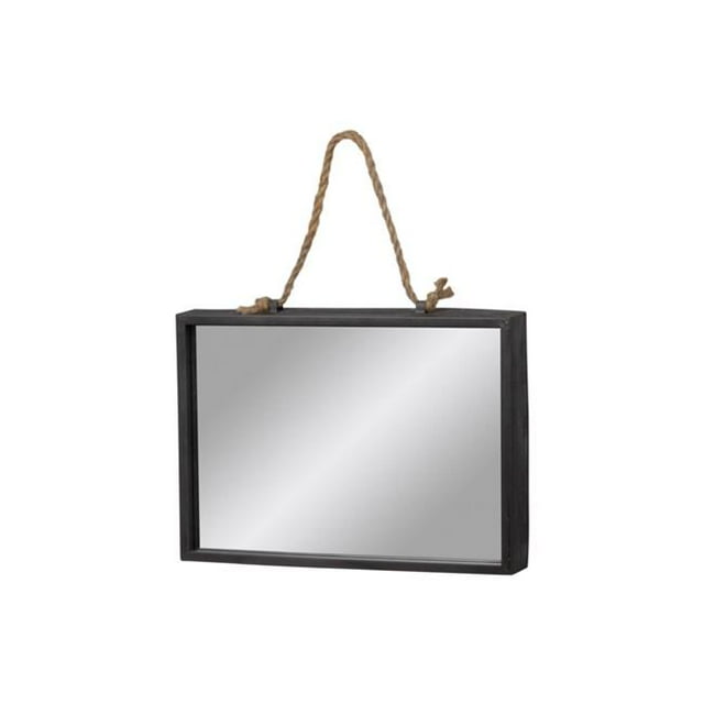 Benjara BM219636 Rectangle Wall Mirror with Metal Rim & Rope Hanger, Black - Set of 2