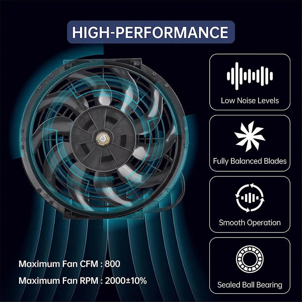 SPEEDWOW 14 Inch Radiator Cooling Fans, High Performance 12V 160W Cooling Fan Universal Slim Pull Push Electric Fan Mount Kit - Black