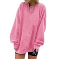 thumbnail image 2 of Langwyqu Solid Color Spring Fall Women Long Sleeve Loose Hoodies Sweatshirt, 2 of 5