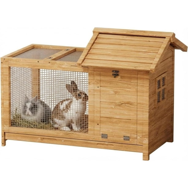 Yeshouse jaula de madera para conejos, apta para interior y exterior, resistente a la intemperie, con estructura metálica anti-mordeduras, rampa y rejilla extraíble, ideal para pequeños animales