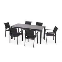 GDF Studio Bellomy Outdoor Mesh and Aluminum 7 Piece Dining Set, Black