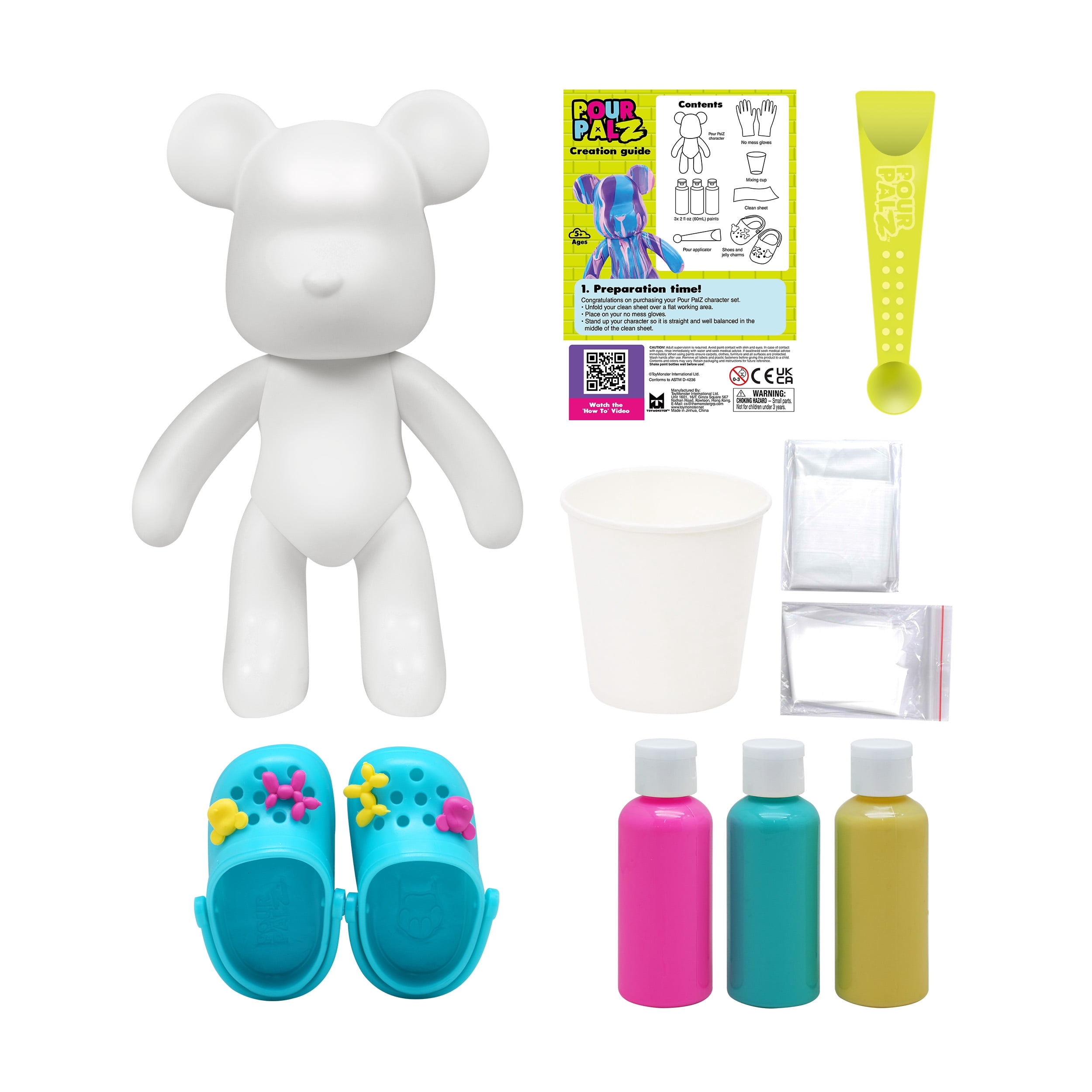 Pour Palz Bear Sport Mode Blue DIY Paint & Pour Craft Kit & Activity Toy for Kids, Ages 5+