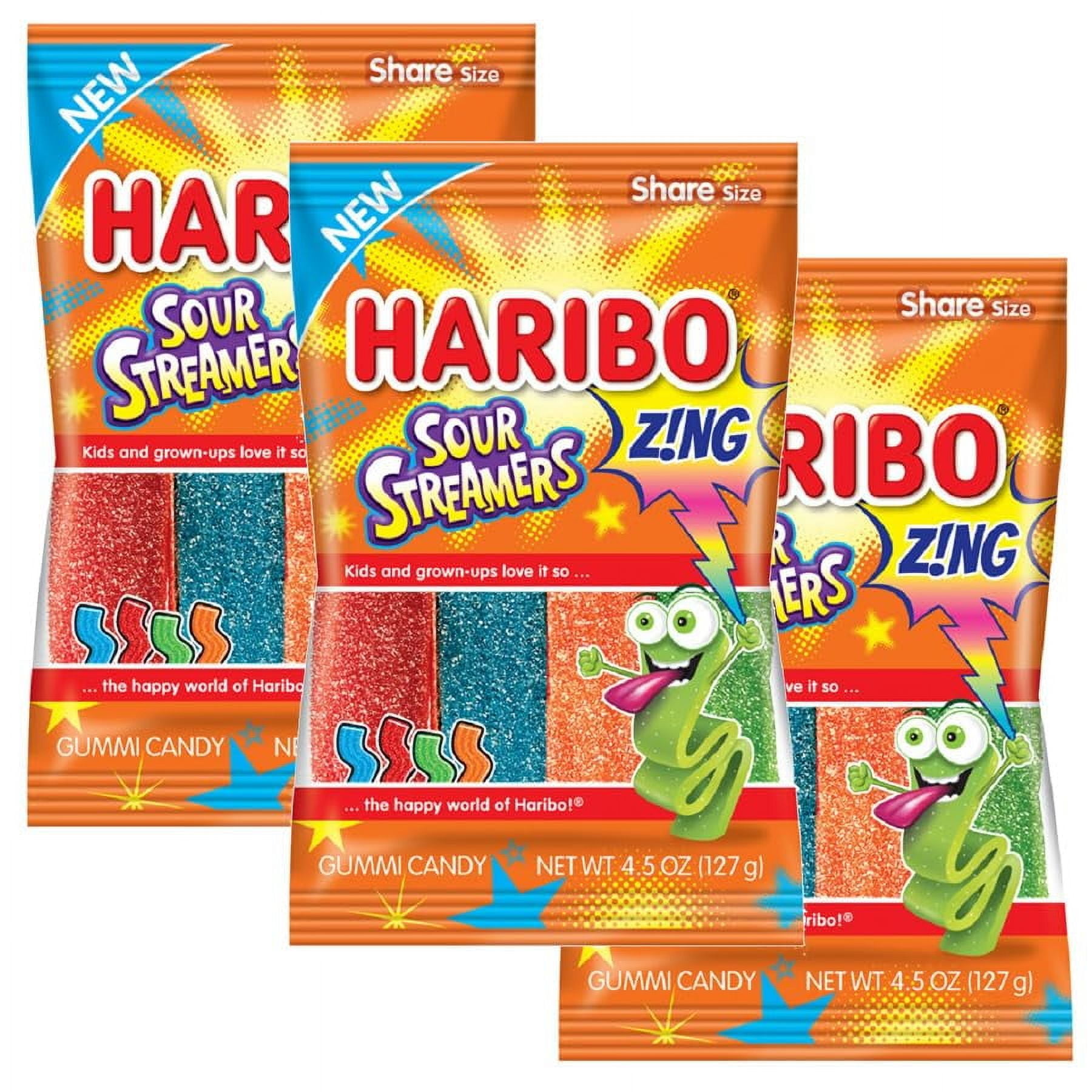Haribo Zing Sour Streamers, 4.5oz Gummy Bag (3 Pack)