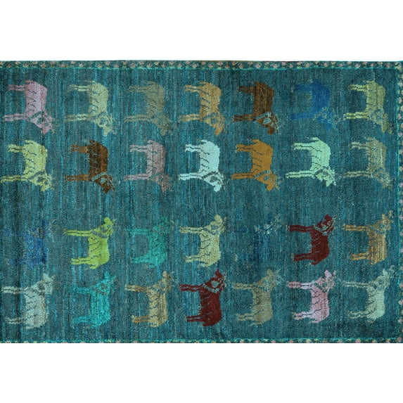 Ahgly Company Indoor Rectangle Abstract Light Blue Modern Area Rugs, 7' x 9'